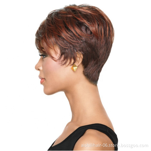 Best-selling Short Fluffy synthetic Wigs For fashion Women natural straight wave reddish brown Wig
